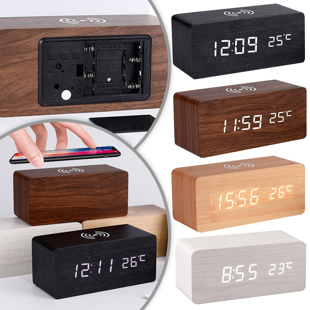 Modern Wood Wireless Charging Clock