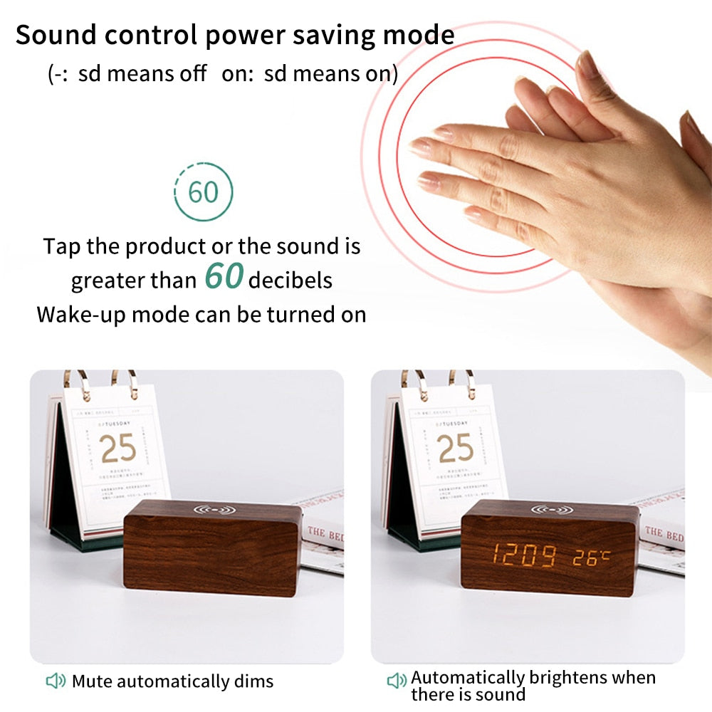Modern Wood Wireless Charging Clock