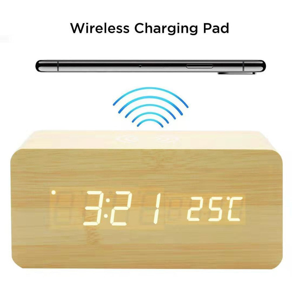Modern Wood Wireless Charging Clock