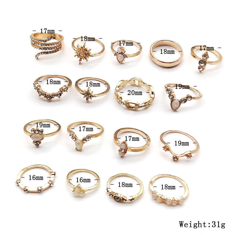 Fashion Crystal Gold color Geometric Knuckle Rings set