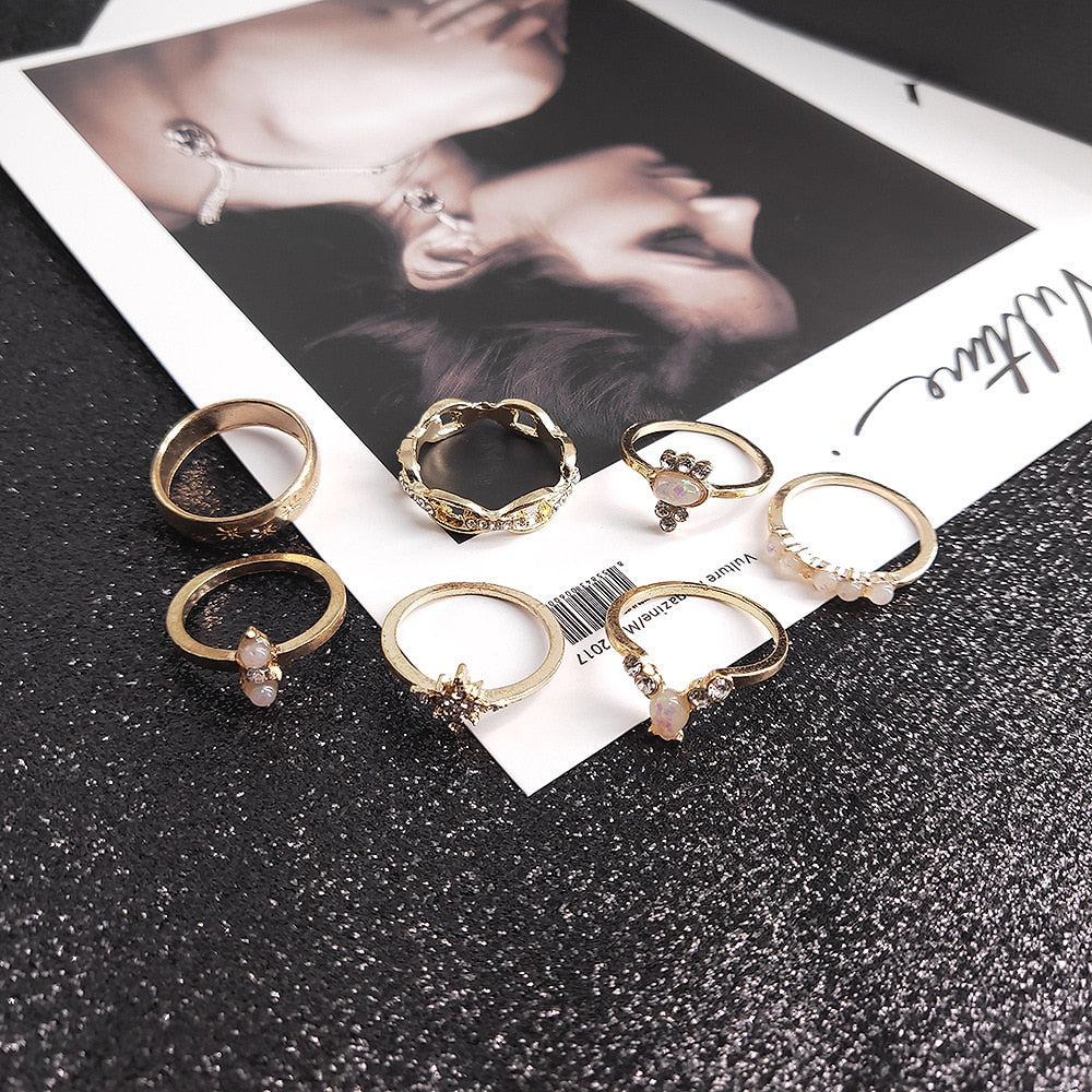 Fashion Crystal Gold color Geometric Knuckle Rings set