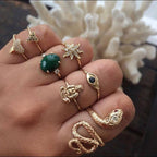 Fashion Crystal Gold color Geometric Knuckle Rings set