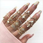 Fashion Crystal Gold color Geometric Knuckle Rings set