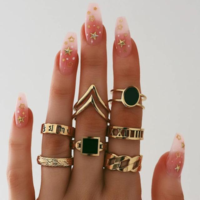 Fashion Crystal Gold color Geometric Knuckle Rings set