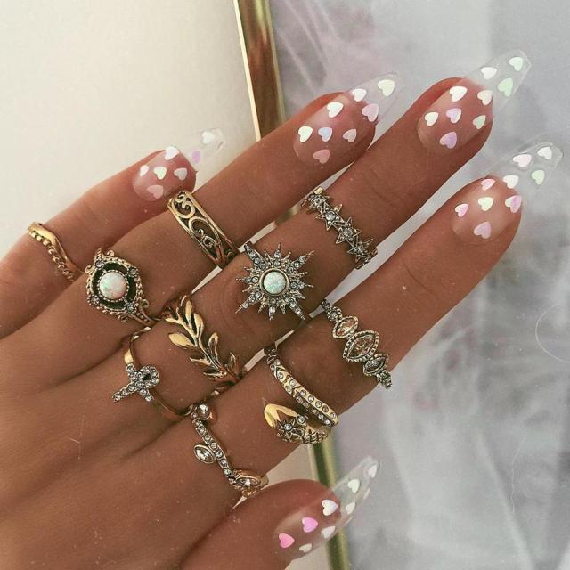 Fashion Crystal Gold color Geometric Knuckle Rings set