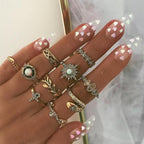 Fashion Crystal Gold color Geometric Knuckle Rings set