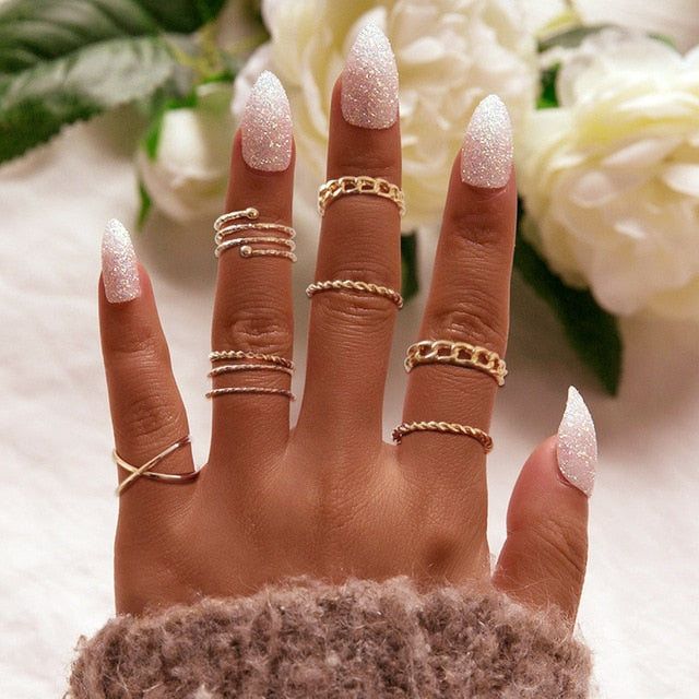 Fashion Crystal Gold color Geometric Knuckle Rings set