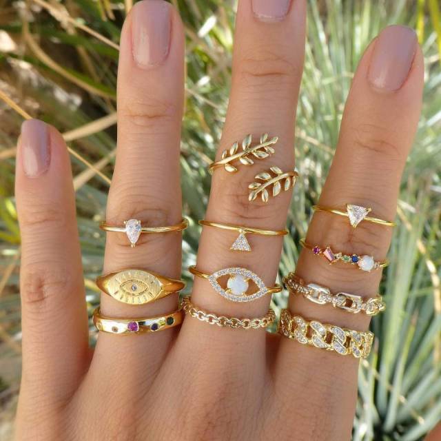 Fashion Crystal Gold color Geometric Knuckle Rings set