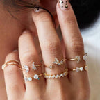 Fashion Crystal Gold color Geometric Knuckle Rings set