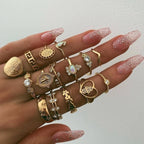 Fashion Crystal Gold color Geometric Knuckle Rings set
