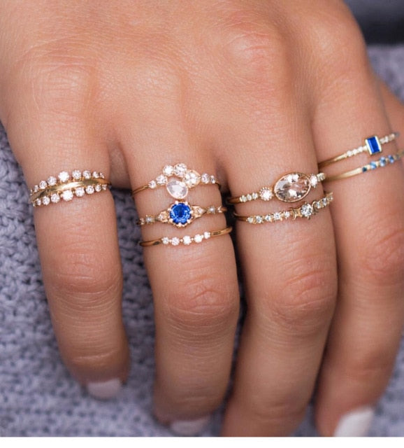 Fashion Crystal Gold color Geometric Knuckle Rings set