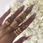 Fashion Crystal Gold color Geometric Knuckle Rings set