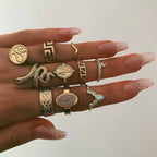 Fashion Crystal Gold color Geometric Knuckle Rings set