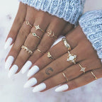 Fashion Crystal Gold color Geometric Knuckle Rings set