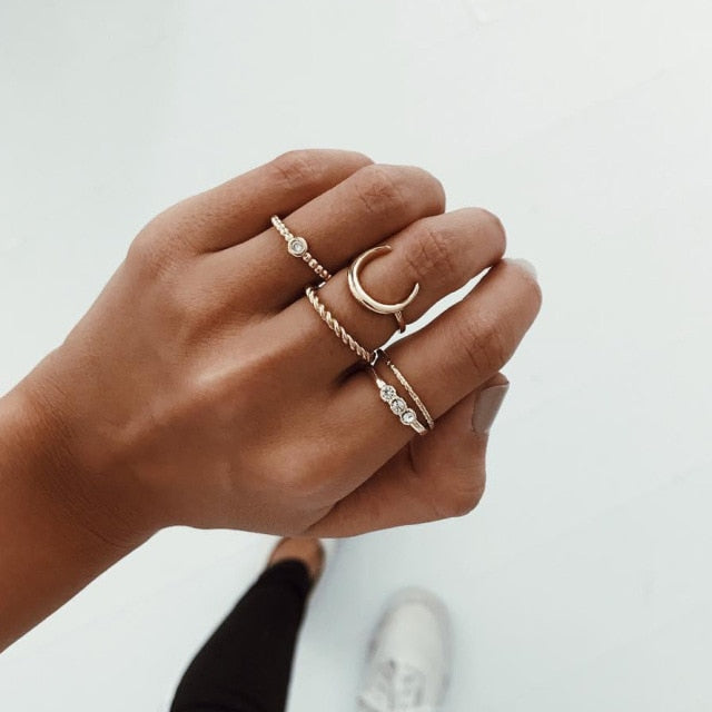 Fashion Crystal Gold color Geometric Knuckle Rings set