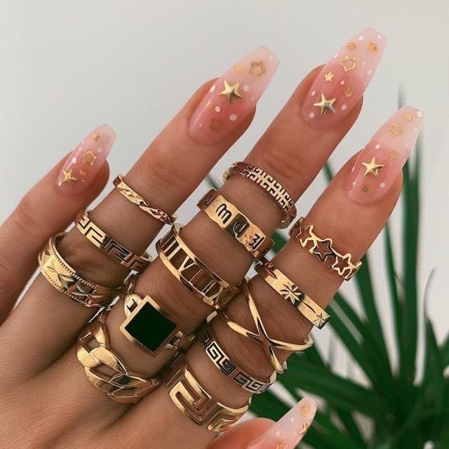 Fashion Crystal Gold color Geometric Knuckle Rings set
