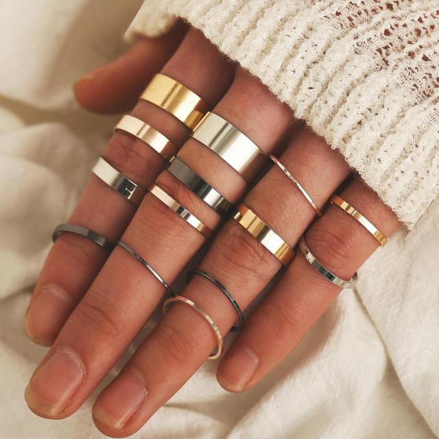 Fashion Crystal Gold color Geometric Knuckle Rings set