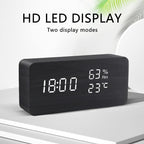 LED alarm clock in wooden cube shape