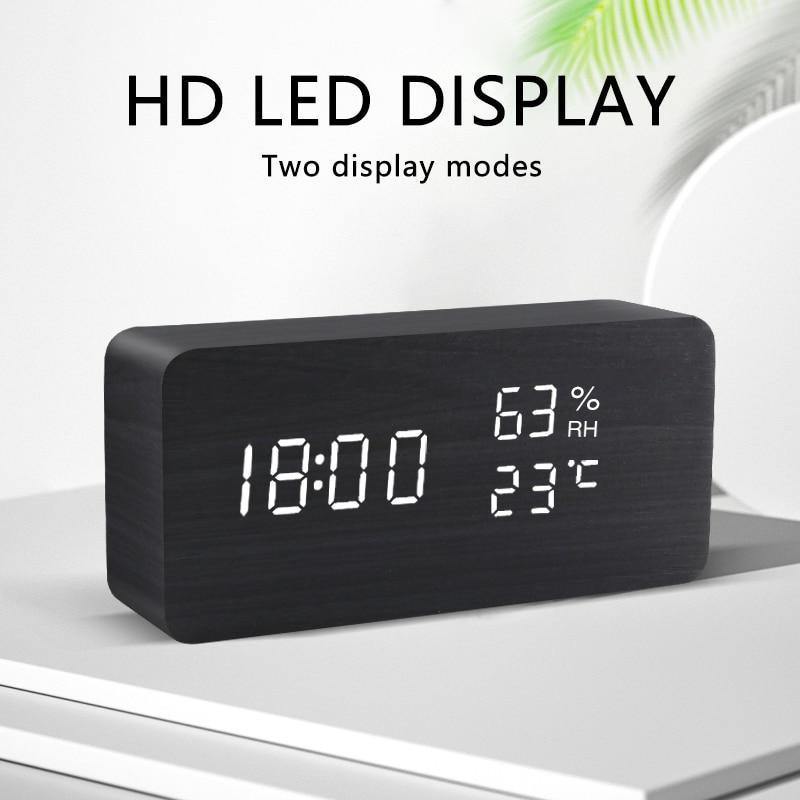 LED Alarm Clock in Wooden Cube Form