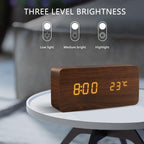 LED alarm clock in wooden cube shape