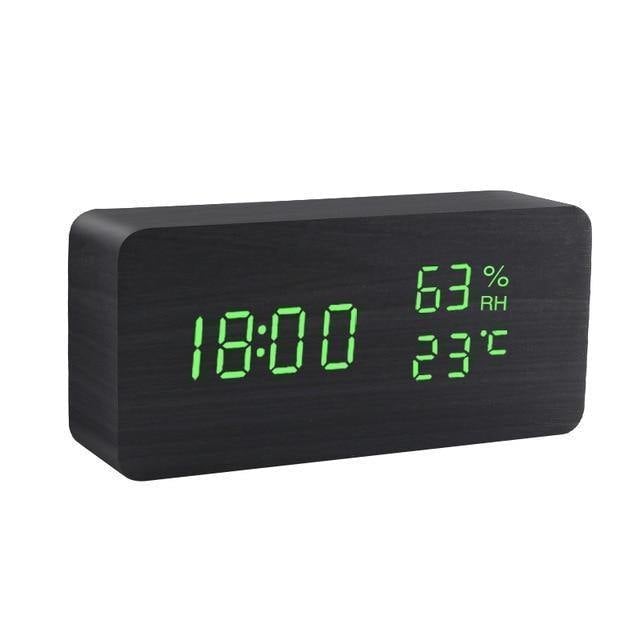 LED alarm clock in wooden cube shape