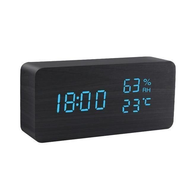 LED alarm clock in wooden cube shape