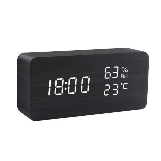 LED alarm clock in wooden cube shape