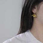 18K Gold Elegant Magnolia Flower Dangle Earrings