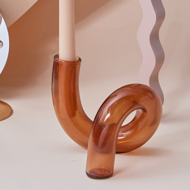 Modern Glass Candleholder-Brown