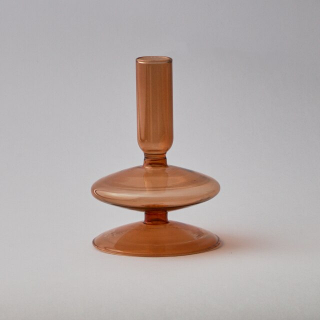 Modern Glass Candleholder-Brown