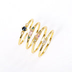 Geometric Gold Color Combination Round Zircon Crystal Rings Set