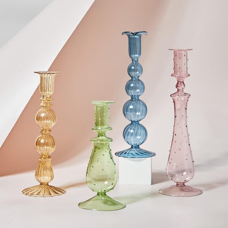 GlowCharm Pastel Glass Candle Holder | Decorative Candle Stands | Elegant Table Decor