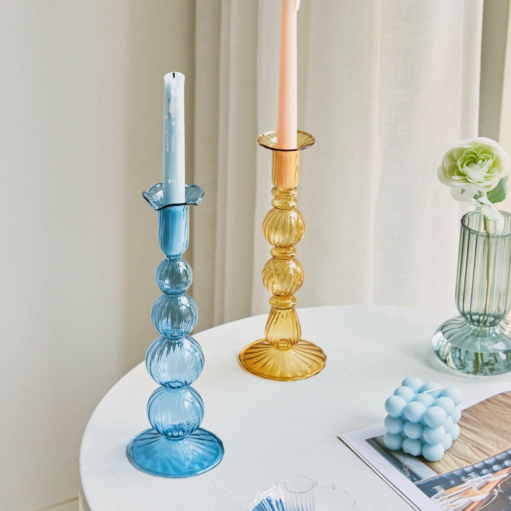 GlowCharm Pastel Glass Candle Holder | Decorative Candle Stands | Elegant Table Decor