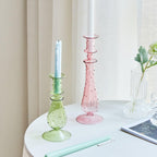 GlowCharm Pastel Glass Candle Holder | Decorative Candle Stands | Elegant Table Decor