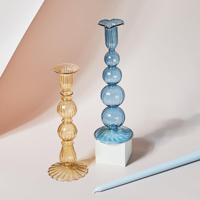 GlowCharm Pastel Glass Candle Holder | Decorative Candle Stands | Elegant Table Decor