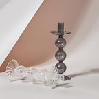 Glass Candle Holder - Lace Tray - Grey, Transparent