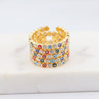Bohemian Rainbow Evil Eye Rhinestone Filled Gold Rings