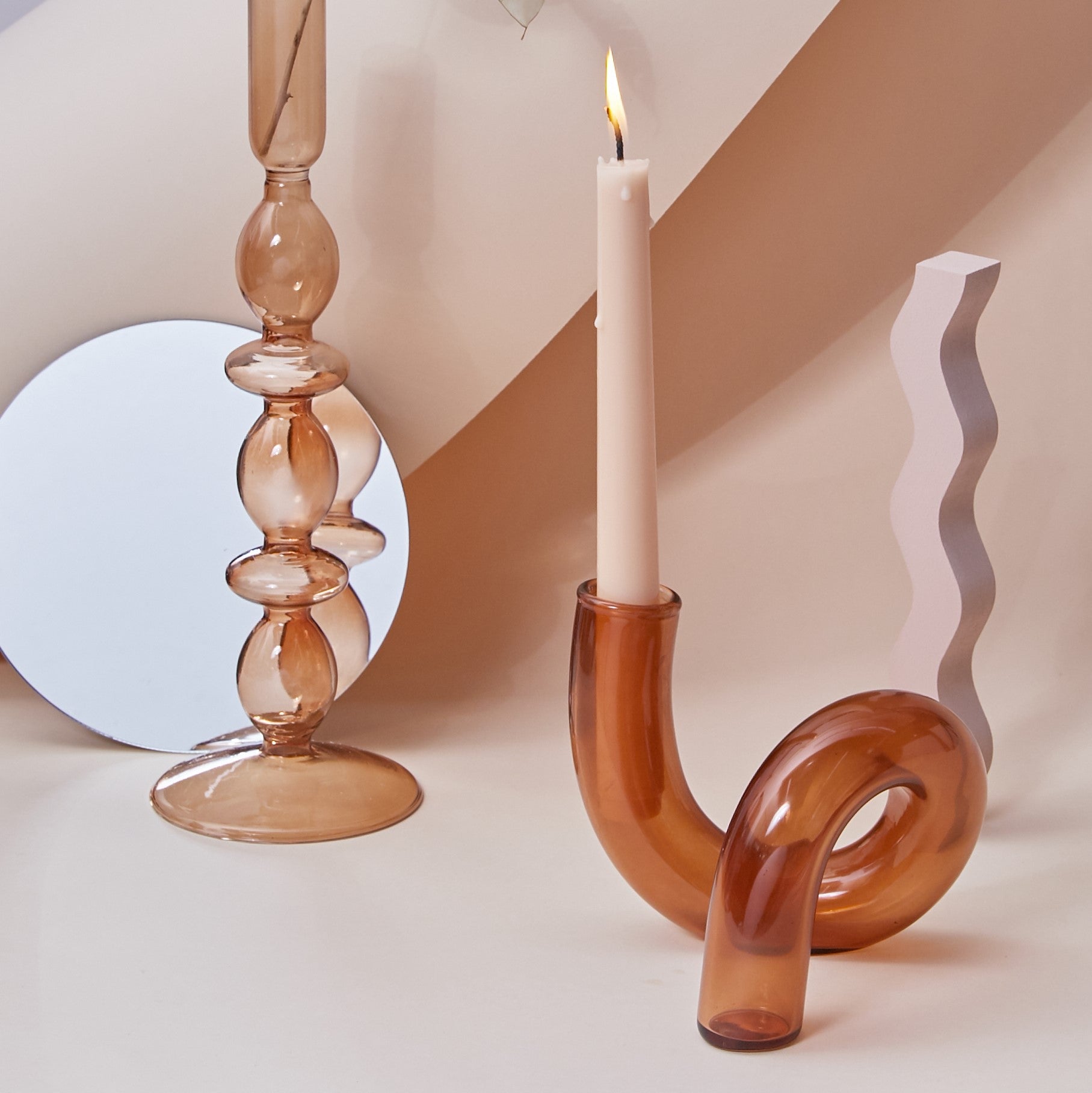 Modern Glass Candleholder-Brown