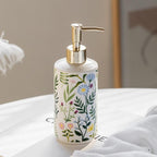 Soap dispenser made of ceramic with floral design