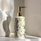 Soap dispenser made of ceramic with floral design