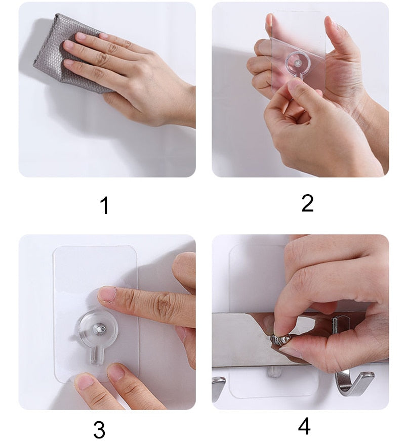 10 pieces heavy-duty punch-free transparent adhesive hooks