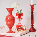 Cherry Red Glass Stick Candle Holder & Vases