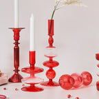 Cherry Red Glass Stick Candle Holder & Vases