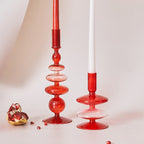 Cherry Red Glass Stick Candle Holder & Vases
