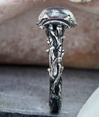 Metal Moon Pattern Natural Stone Vintage Carved Rings