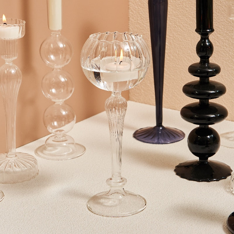 Modern Glass Candleholders - Transparent