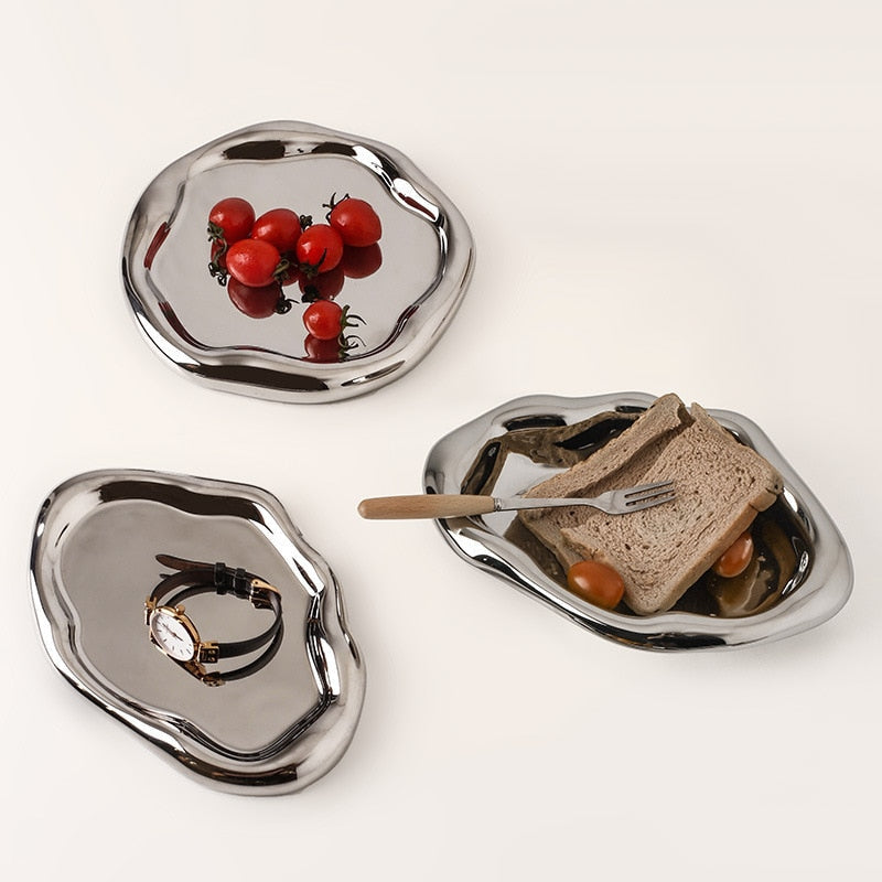 Cookies & chrome-plated ceramic tray and bowl