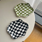 Wavy Edge Checkerboard Tray - Black, Green