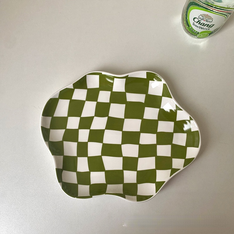 Wavy Edge Checkerboard Tray - Black, Green