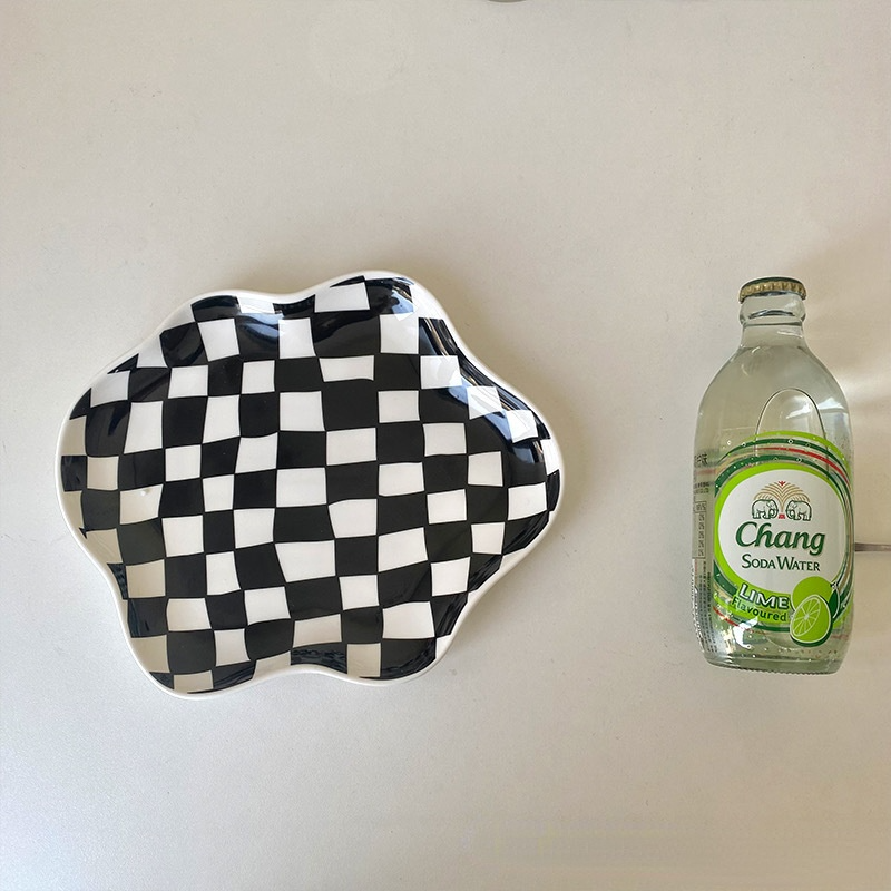 Wavy Edge Checkerboard Tray - Black, Green